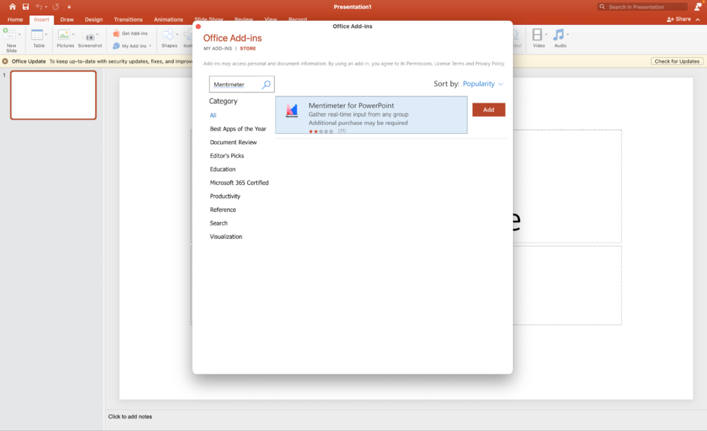 PowerPoint Add-ins for Mentimeter